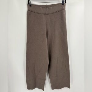 ZARA Knit Wide Leg Pants Brown Fleece Textured Ribbed Hem Pull-On Lounge Small